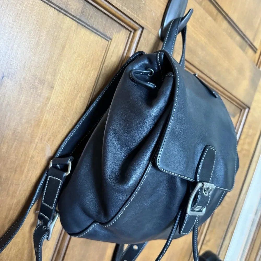 Coach 9569 Legacy Soft Black Leather Drawstring Flap Backpack Purse - Vintage